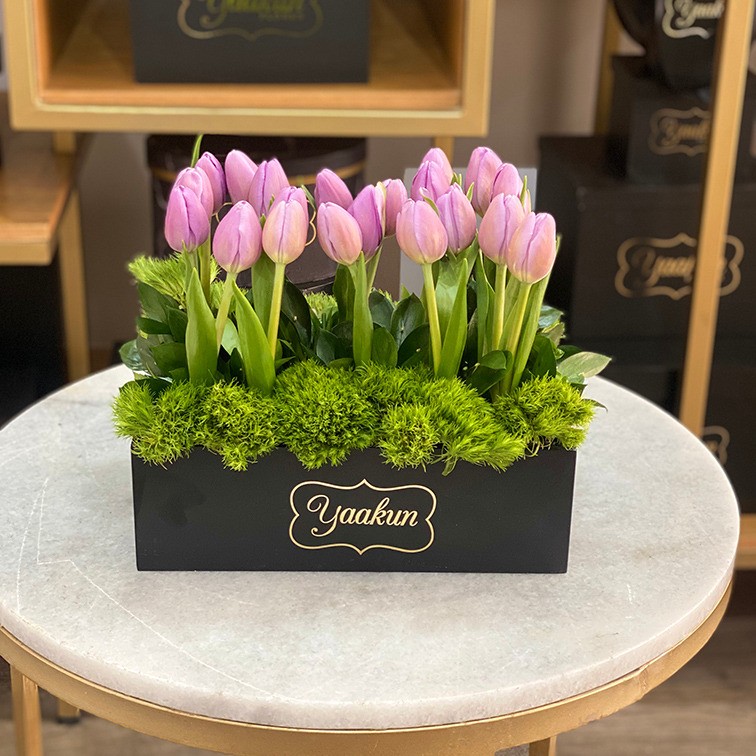 20 tulipanes en caja mini yaakun tulipán morado