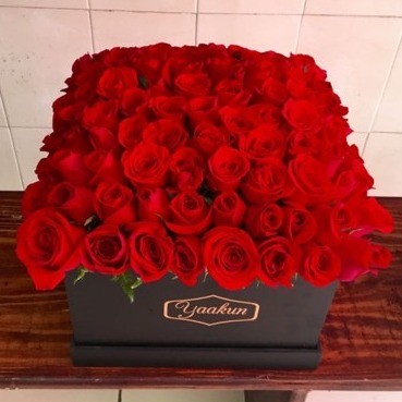 120 rosas rojas en caja negra yaakun enamorados