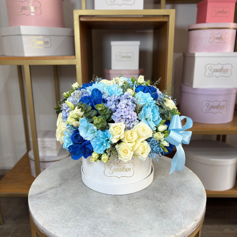 Caja circular blanca blue