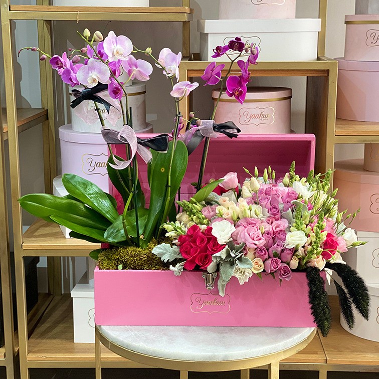 Cofre grande pink con orquídeas