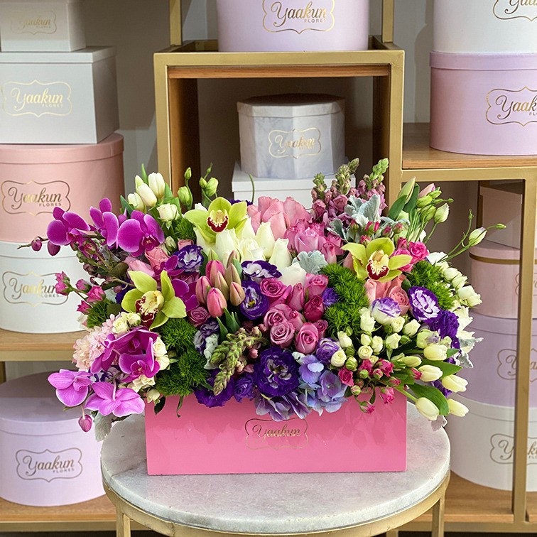 Cofre mediano pink con flores finas