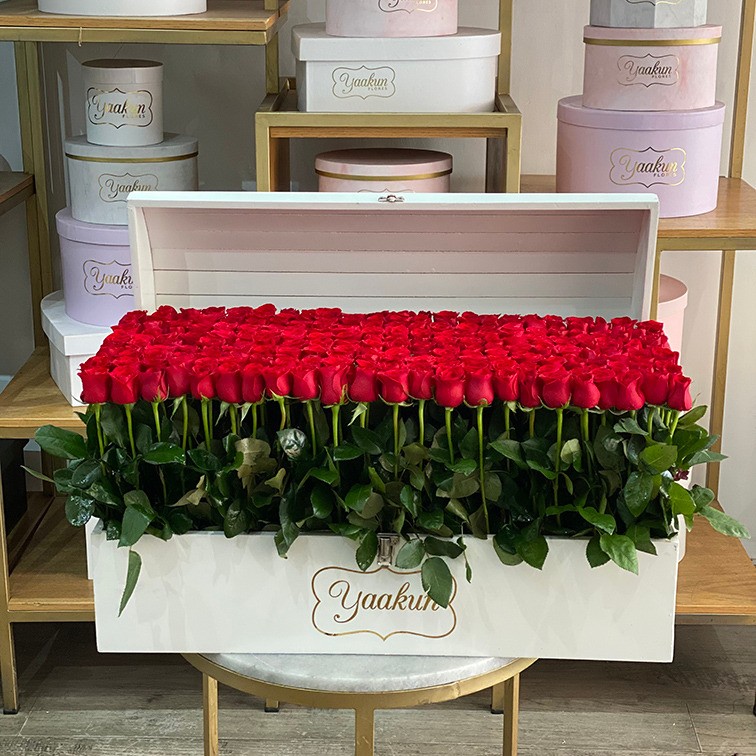Mega cofre blanco con 240 rosas red garden