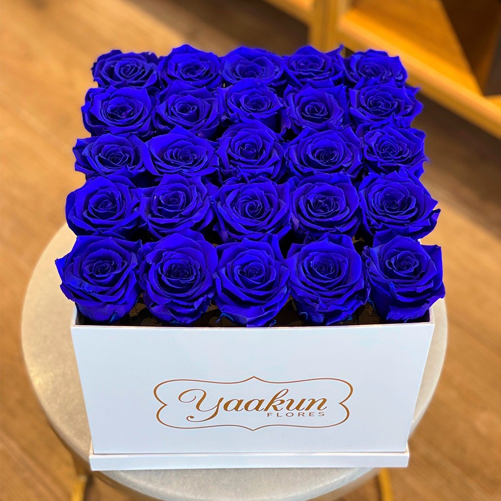 Rosas eternas en caja cuadrada rosas azules